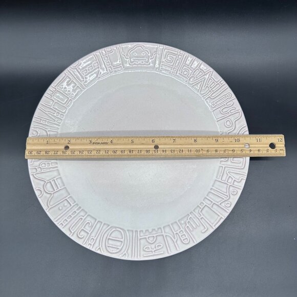 Vintage Dinner Plate Frankoma Pottery White Mayan Aztec 7FL 1970s Tribal Retro - Picture 7 of 7